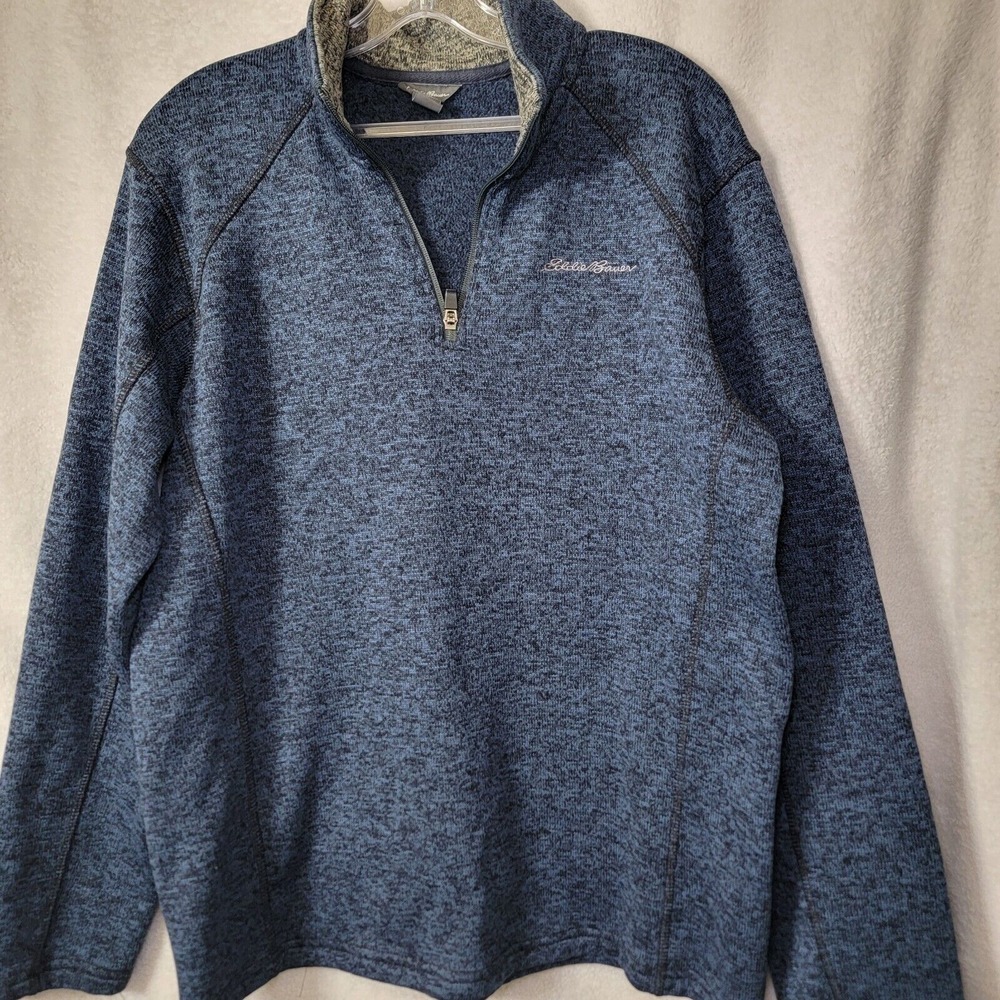 Eddie Bauer Sweater Mens XL Blue Long Sleeve 1/4 Zip Fleece Pullover Mock Neck